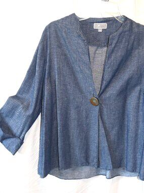 Women's JM Collection Size L Cotton Linen Chambray Top Blouse Jacket